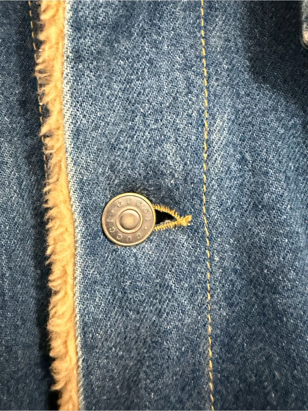 Gucci Blue Denim Jacket with Tan Sherpa Collar